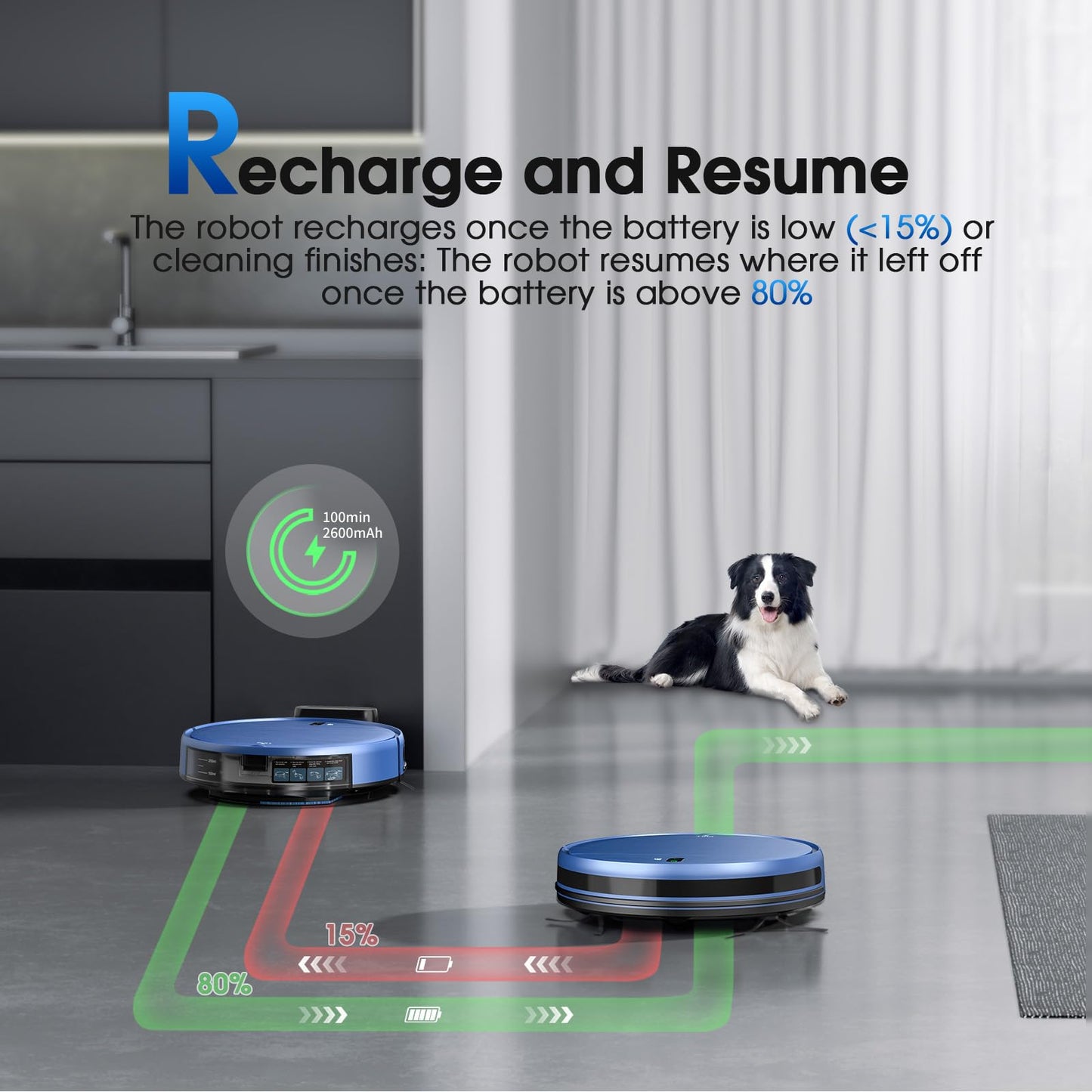 SHELIKI Robot Vacuum and Mop, 2-in-1 Robotic Vacuums Cleaner with Smart Max Strong Suction, WiFi/App/Alexa Voice Control, Obstacle Avoidance, for Pet Hair, Carpets and More - Blue