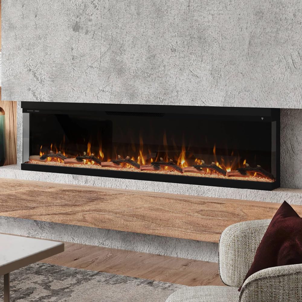 Modern Ember Aerus Skyline 72 Inch Linear Multi-Sided 3D Smart Electric Fireplace - 1,000+ Flame & Ember Bed Color Combinations, Fully or Partially Recessed | Alexa/WiFi Enabled - Remote Included