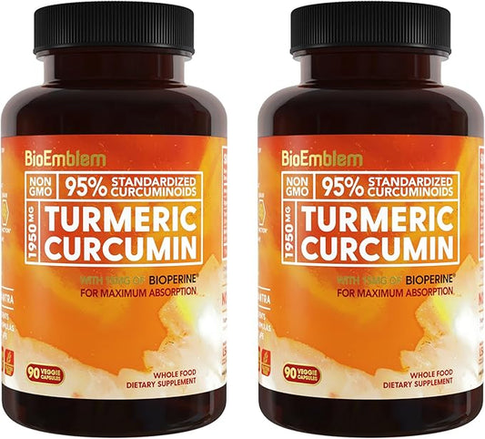 BioEmblem Turmeric Curcumin Supplement with BioPerine | Joint Support & Heart Health | with Organic Turmeric Powder & 95% Curcuminoids Extract | California Made, Non-GMO, 60-Day Supply