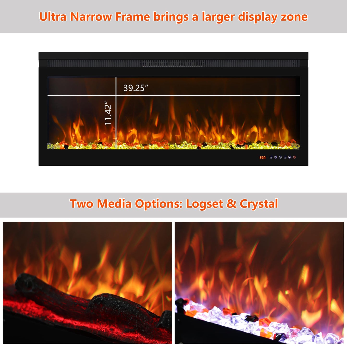 Oxhark Flame Smart 42 Inch Wall Mounted and Recessed Electric Fireplace Inserts, App & Remote & Touch Screen Control, 13X13 Flame & Fuel Bed Color Combinations, 750W/1500W, Black