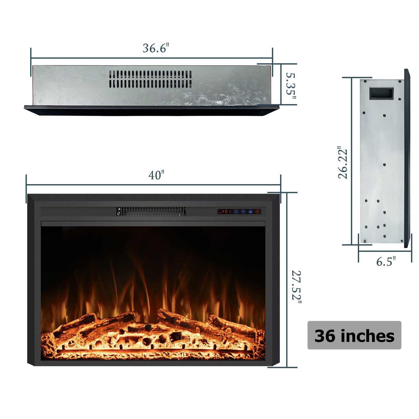 Rodalflame 40" Width Electric Fireplace Inserts with Adjustable Flame Colors, Fireplace Heater with Touch Screen & Remote Control, Recessed in Wall, 750/1500W, Timer