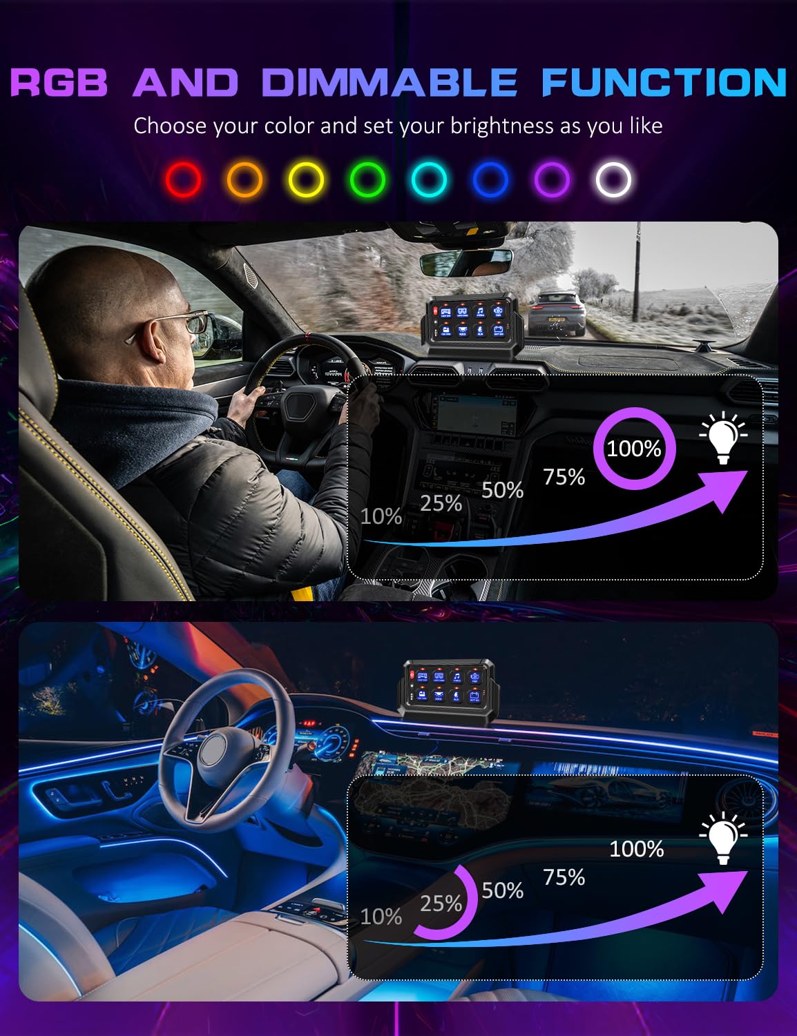 Chelhead Wireless Switch Panel 12V 8 Gang Remote Control Range 165FT RGB Waterproof Multifunction Toggle Momentary Strobe Circuit Control Relay System Box for Off Road Truck SUV UTV RV