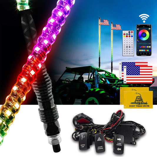 ZIMABLUE 2PC 4FT Whip Lights for Side by Side, App & Remote Control RGB Chasing Lighted Whips with 3 Switchs for ATV UTV Dune Buggy Truck,LED Whips Compatible with Polaris RZR Can-Am Maverick X3