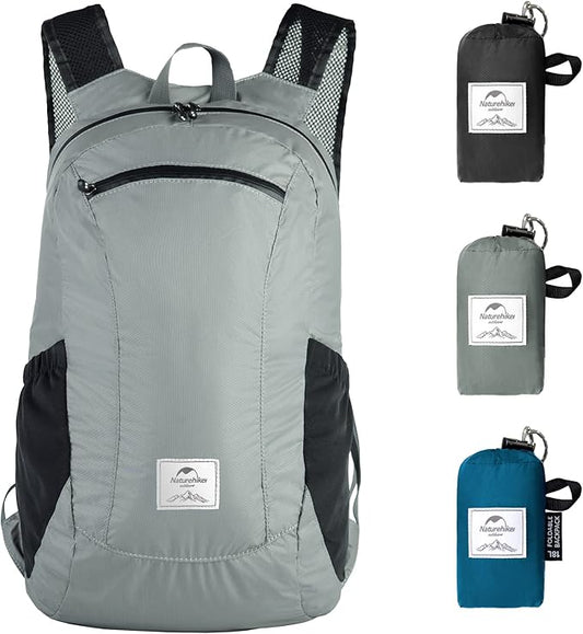 Naturehike 18L Lightweight Hiking Backpack, Waterproof Camping Packable Backpack Ultralight for Travel, Airplane, Small Hiking Daypack for Adults, Grey