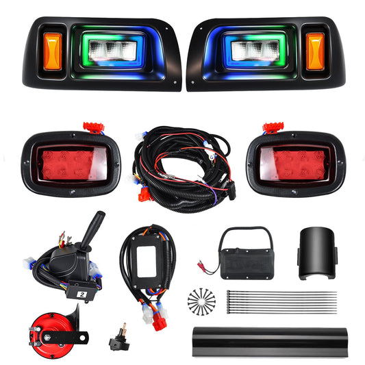 LED RGB Headlight Tail Light Kit for Club Car DS Golf Carts 1993-UP 12V Street Legal Light Kit with Turn Signal High Low Beam Wire Harness Compatible with Club Car DS for Gas and Electric