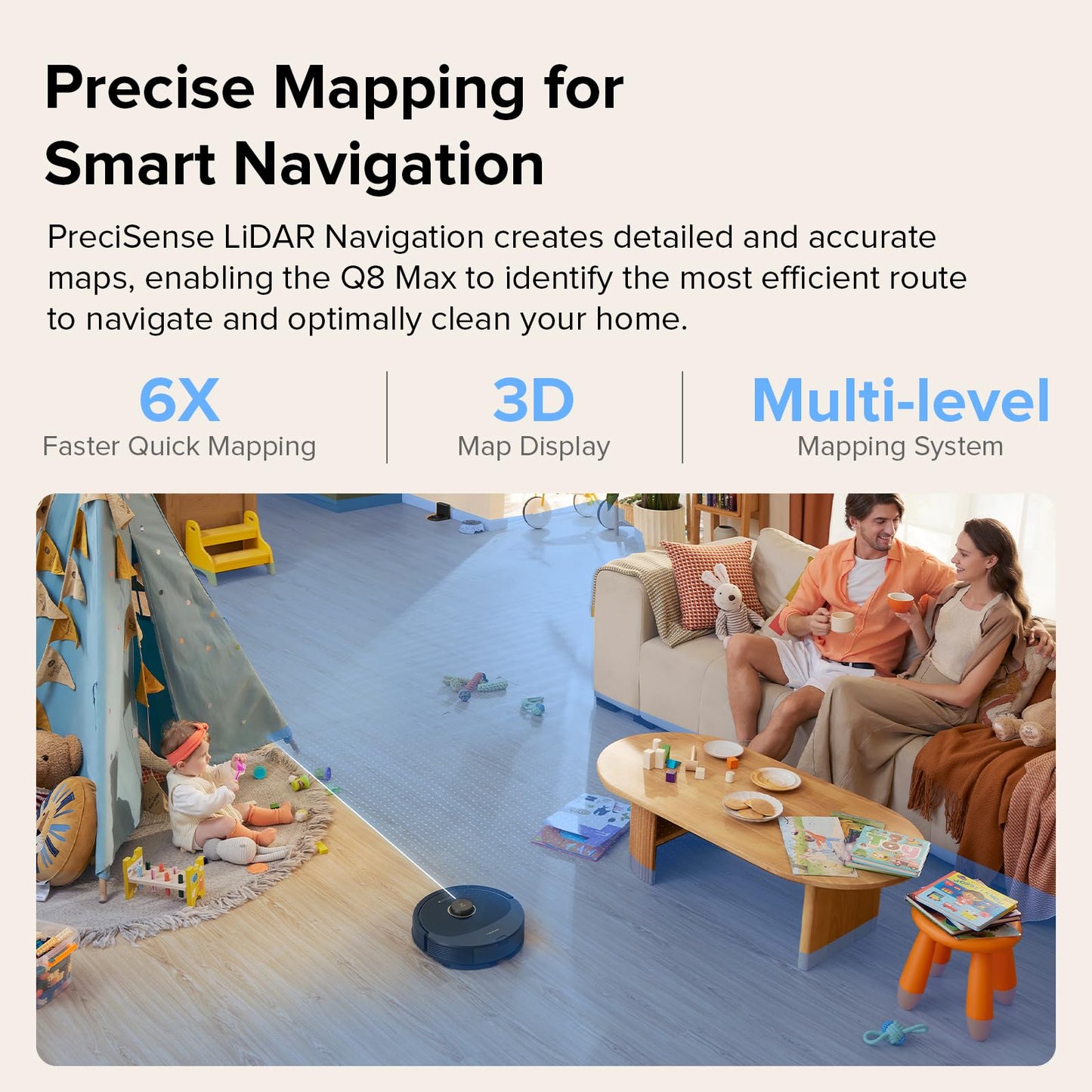 roborock Q8 Max Robot Vacuum and Mop Cleaner, DuoRoller Brush, 5500Pa Strong Suction, Lidar Navigation, Obstacle Avoidance, Multi-Level Mapping, Perfect for Pet Hair