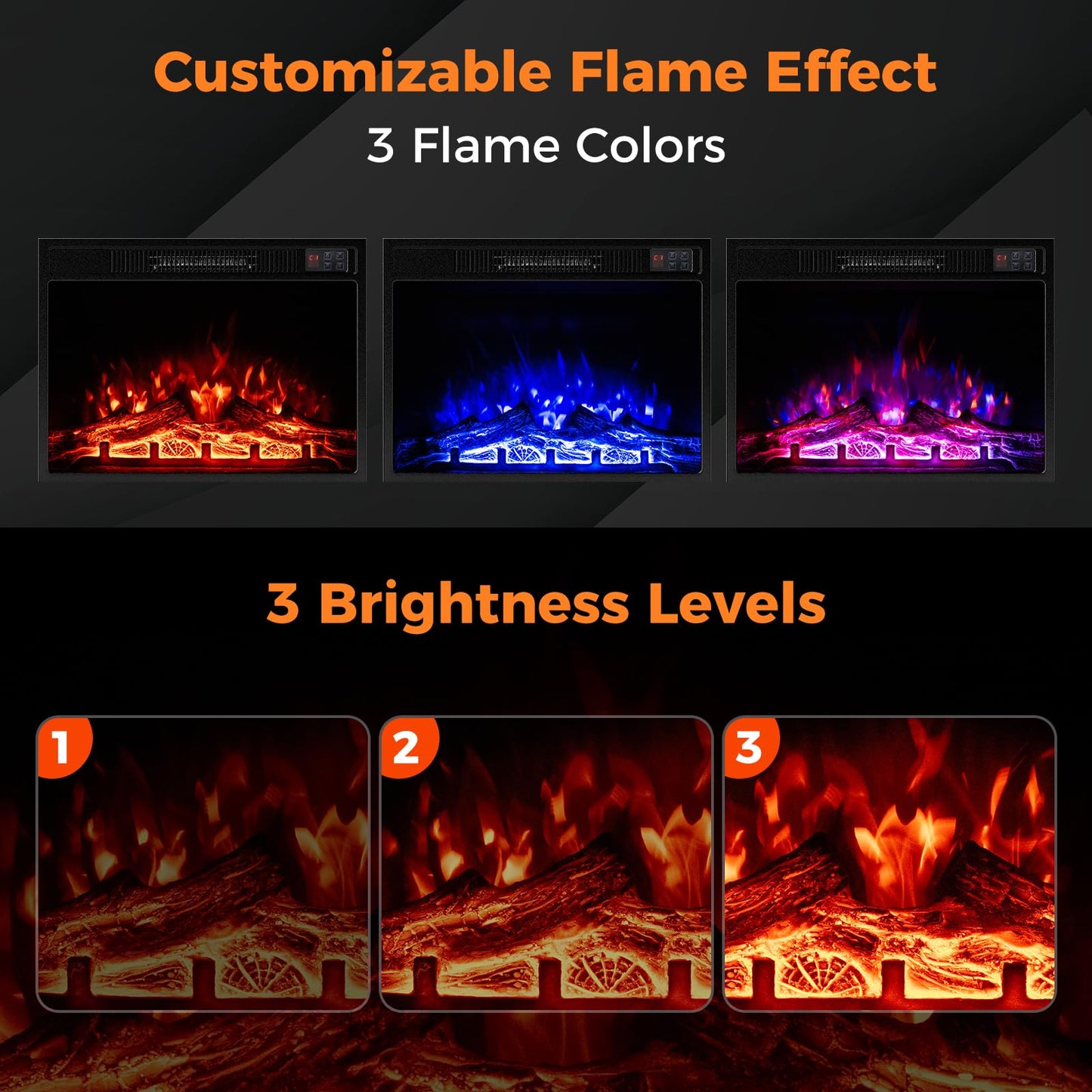 Tangkula 23" Electric Fireplace, 5,000 BTU Fireplace Insert with Remote Control, 3 Flame Colors & Brightness Levels, Recessed Fireplace Heater with 1-8H Timer, Thermostat & Overheat Protection