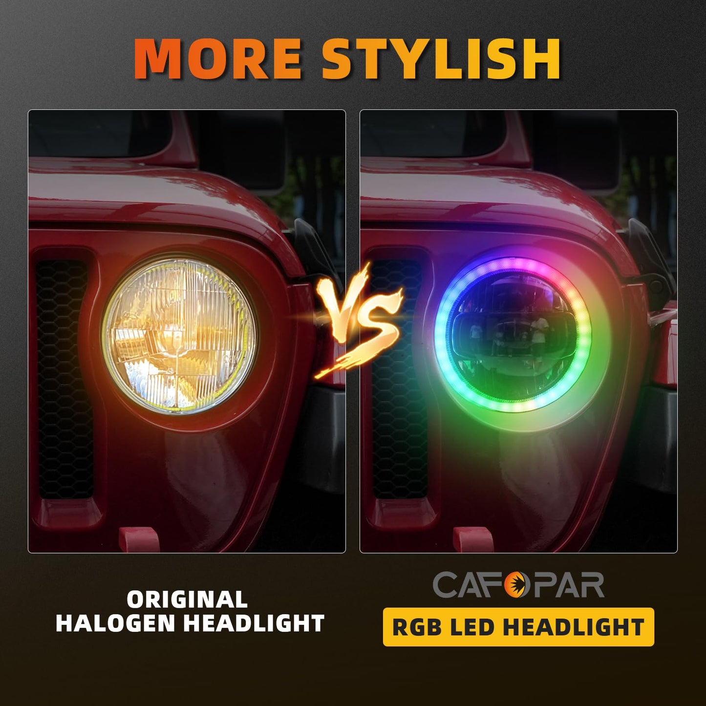 CAFOPAR 9 Inch RGB LED Headlights, DOT RGB Halo Headlight fit for 2018-2025 Wrangler JL Gladiator JT Sahara Rubicon Headlight Replacemant