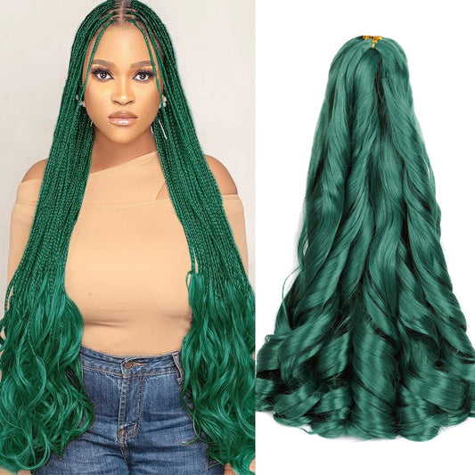 French Curly Braiding Hair 16 Inch Green Curly Braiding Hair 8 Pack 75g/pack Loose Wavy French Curl Braids Hair Extension Pre Stretched for Black Women Hair Extensions (16inch,8 pack,Green)