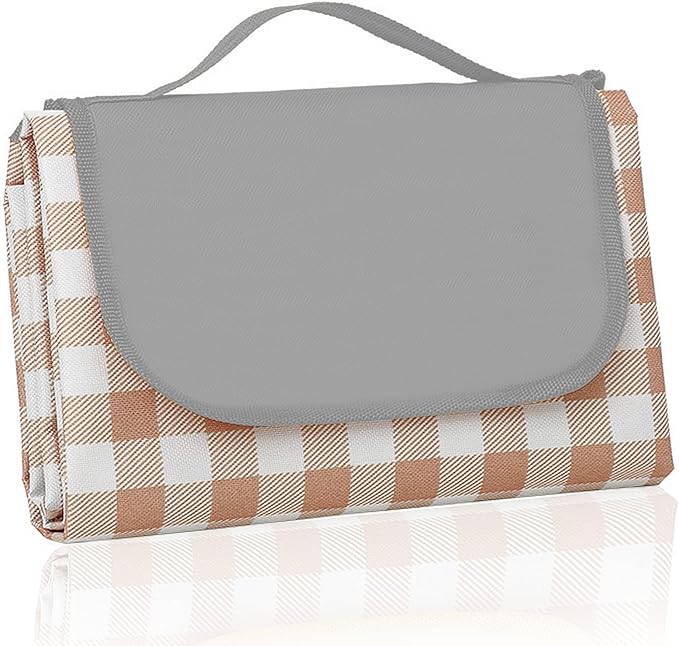 QWXNRG Outdoor Picnic Blanket, Foldable Waterproof Sand Mat, Extra Large Picnic Blanket 60" x 80" for Beach Camping Hiking Travel Outdoor Family Concerts - Brown Striped