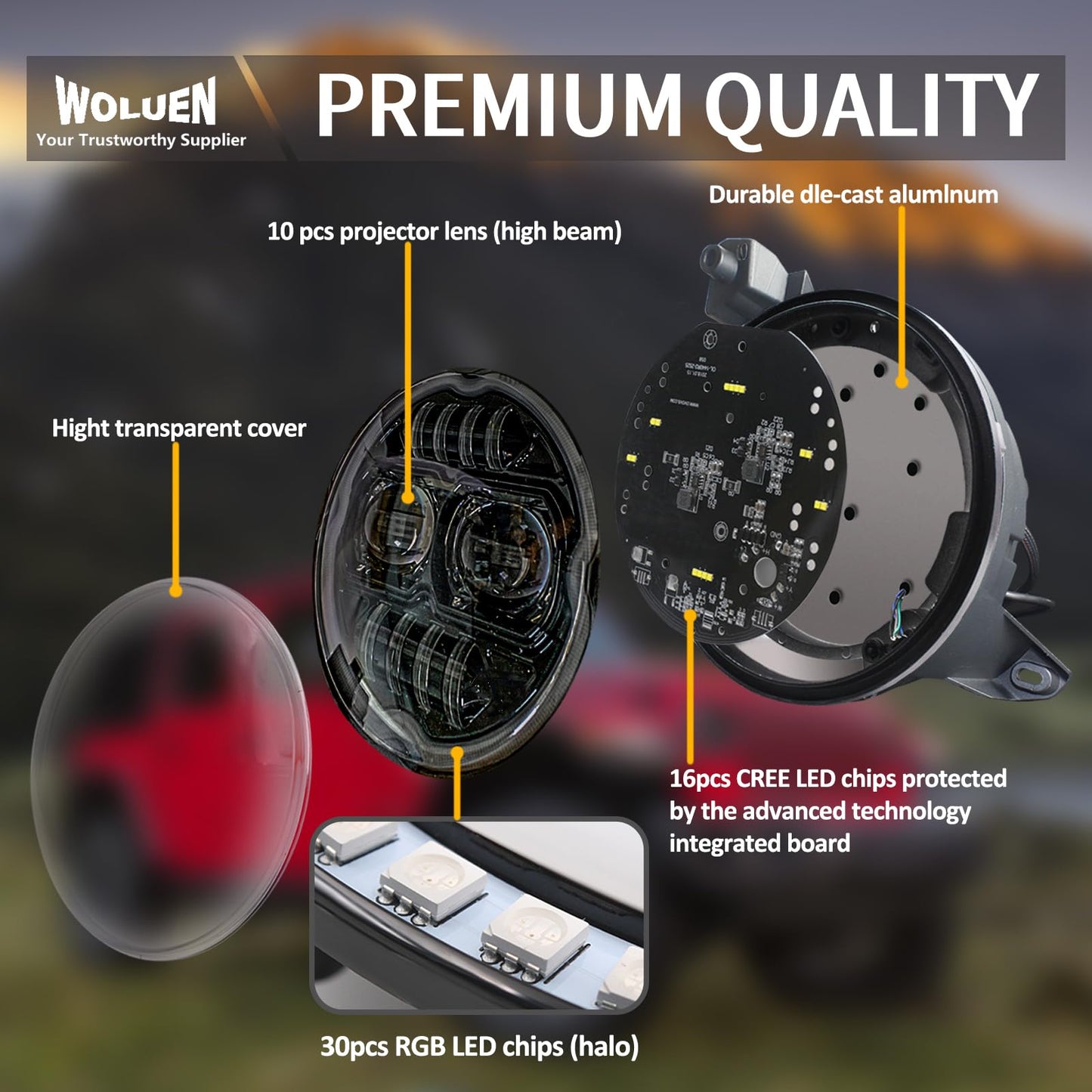 Woluen 9 Inch LED Headlights with Chasing RGB Halos - Fit for 2018+ Wrangler JL and 2020+ Gladiator JT Headlight Replacement with APP Controlled Chasing RGB Halos