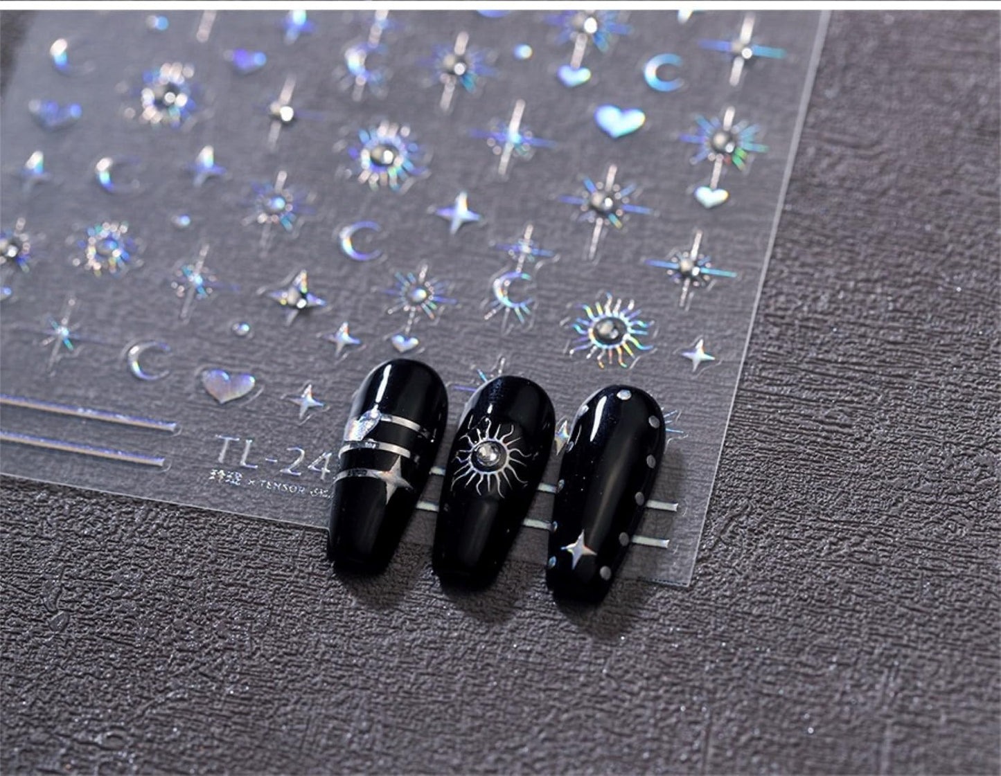 5D Embossed Star Nail Stickers Laser Sun Moon Heart Nail Art Stickers Silver Star Nail Decals Self-Adhesive Rhinestone Stickers Shiny Nail Supplies for Women Girls DIY Manicure