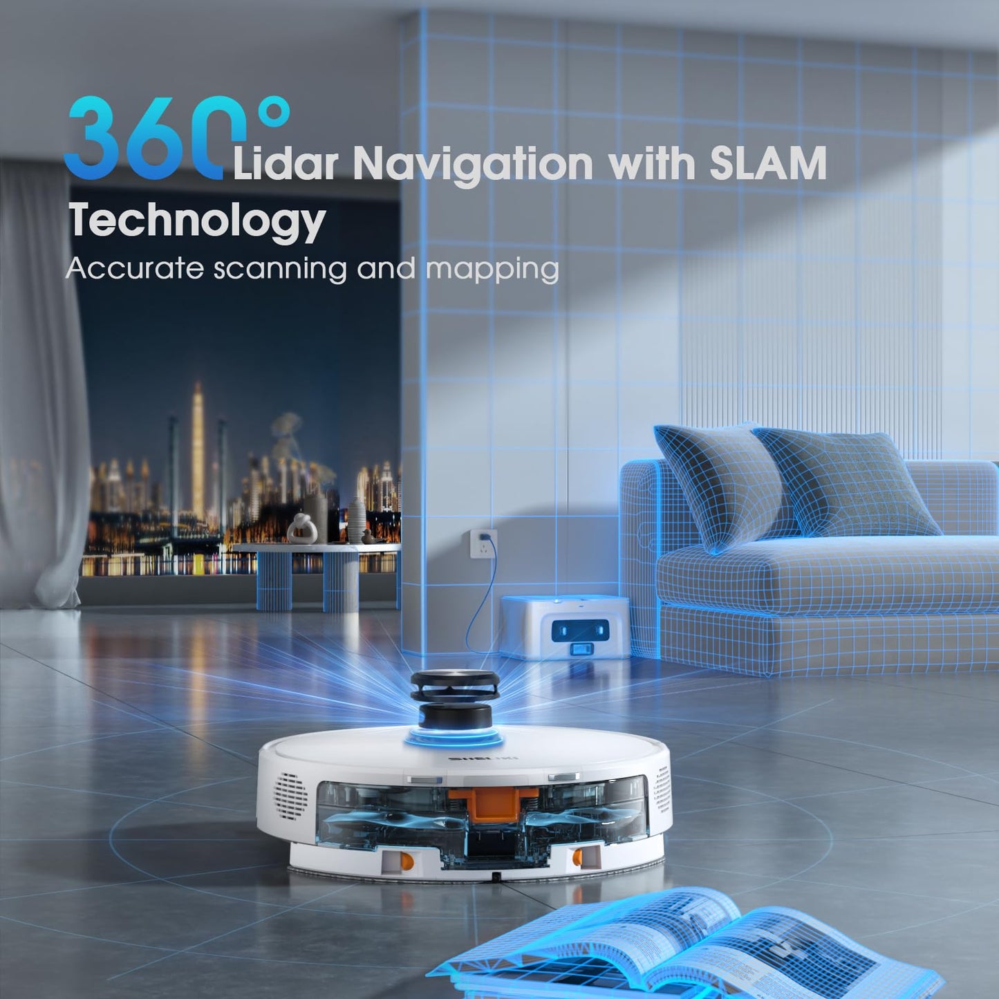 SHELIKI Robot Vacuum and Mop, 3-in-1 Robotic Vacuums Cleaner with LiDAR Navigation Smart Mapping & Max Strong 6000Pa Suction, Self Emptying Bases for 70 Days-White