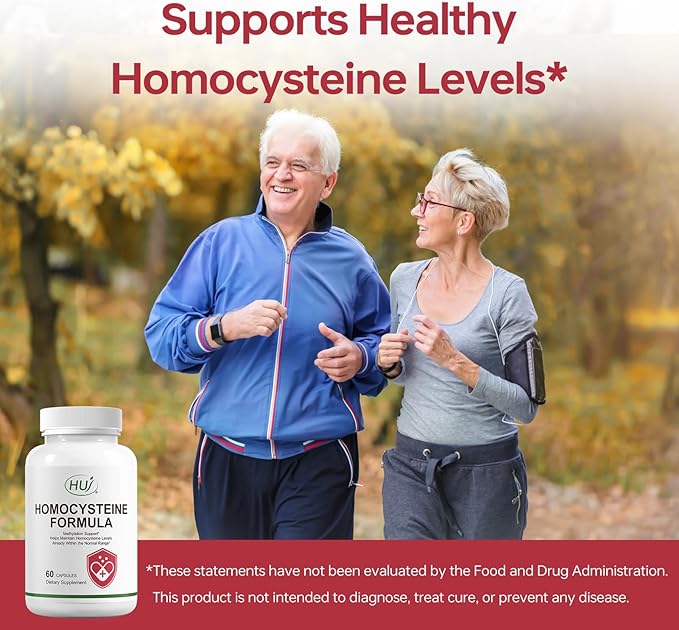 HUJ Homocysteine Formula Supplement - with B2, B12, Folate & Betaine HCl - for Homocysteine Metabolism & Methylation Support*- 60 Capsules