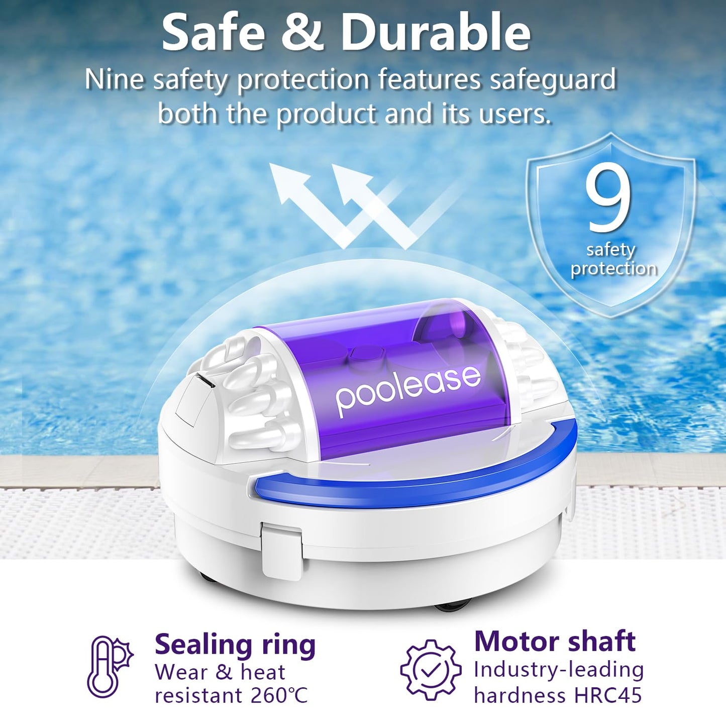 Poolease X1 Cordless Pool Cleaner Robot, Robotic Pool Vacuum for Above/In Ground Pool, 45W Dual-Motor, Self-Parking, Enhanced with 2L Debris Capacity (White and Purple)