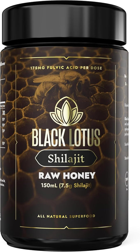 Black Lotus Pure Shilajit Resin Raw Honey Liquid Tincture, 150ml, 100% Pure Natural Shilajit for Men & Women, Amino Acids, 175mg Fulvic Acid, 85 Ionic Trace Minerals, For Immune Support, Focus, Energy