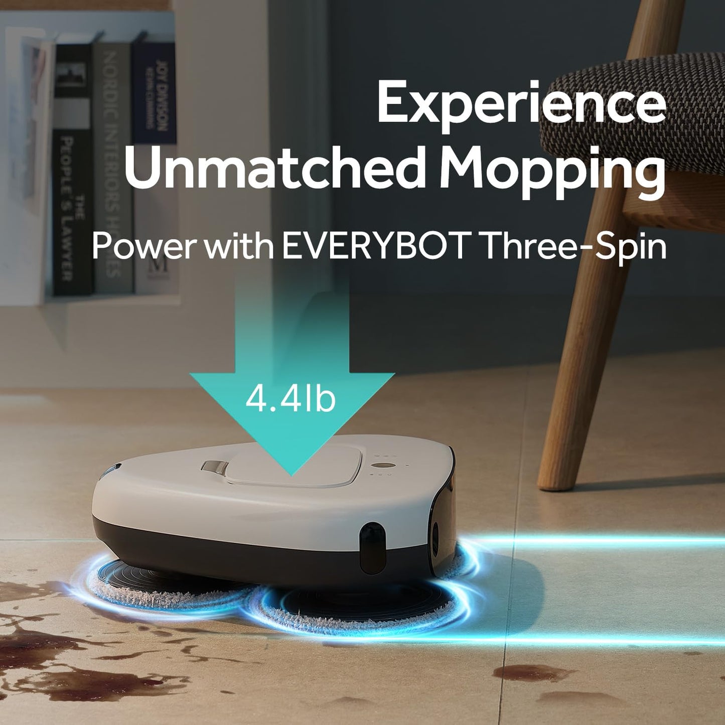 EVERYBOT Three-Spin Robot Mop - Ultra Quiet Smart Mopping Robot Cleaner Only | Powerful Stylish 3 Spin Wet Mop for Hard Floor & Tile Cleaning with Remote Control | Large Water Tank