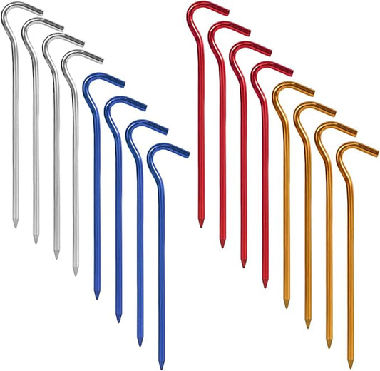 GEEWAY 7 Inch Aluminium Tent Stakes for Secure Ground Support，Perfect for Outdoor Decorations and Tarps, Stakes for Inflatables, Garden Edging Fence Hooks Pegs Heavy Duty Colorful Metal Stakes 16 Pack
