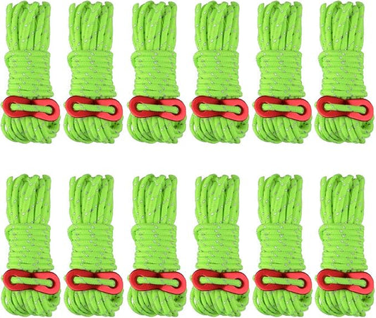 Azarxis Reflective Tent Guide Rope Lightweight Guy Line Cord with Aluminum Adjuster Guyline Tent Cord Tensioner for Camping Hiking Backpacking - Essential Survival Gear 13 Feet