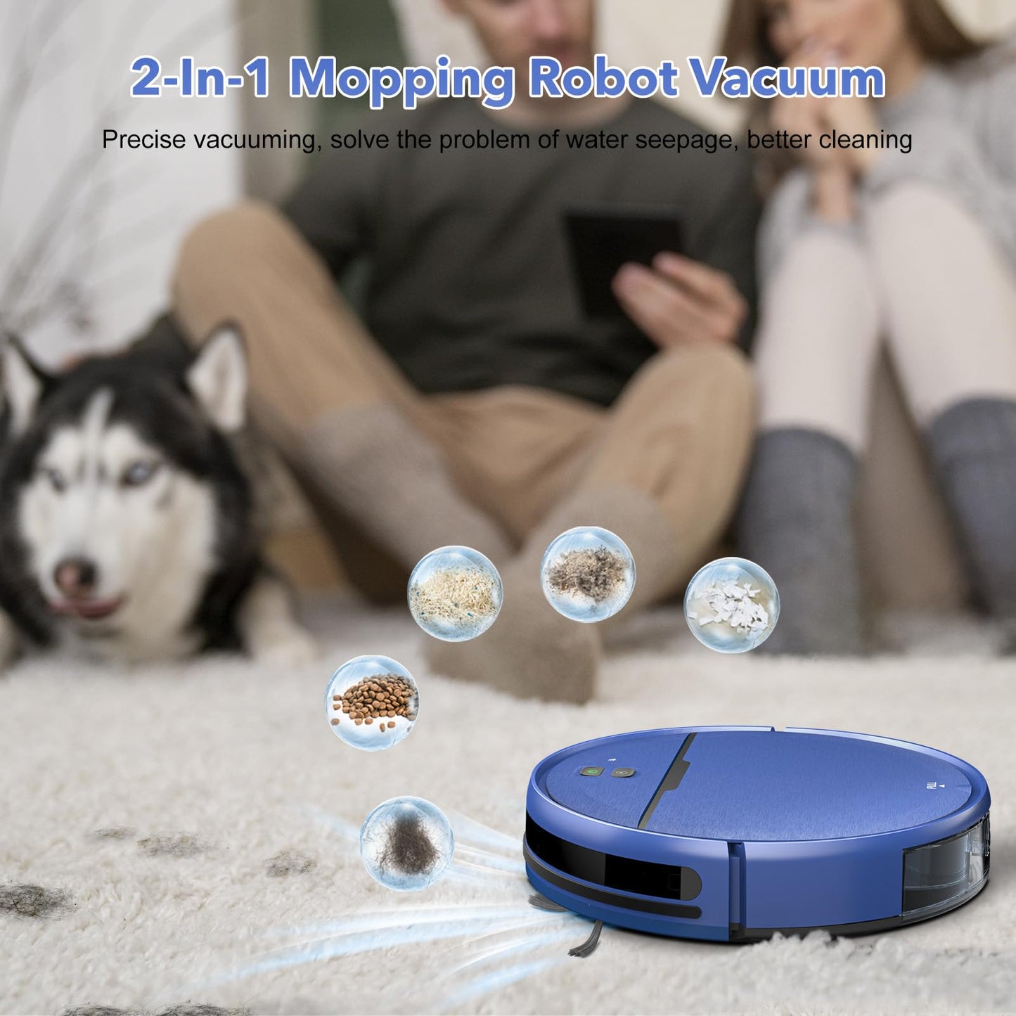 2 in 1 Mopping and Vacuuming Robot, Robot Vacuum and Mop Combo Compatible with WiFi/App, Robotic Vacuum Cleaner Self-Charging, Slim, Ideal for Pet Family, Hard Floor, Hair, Low Pile Carpet