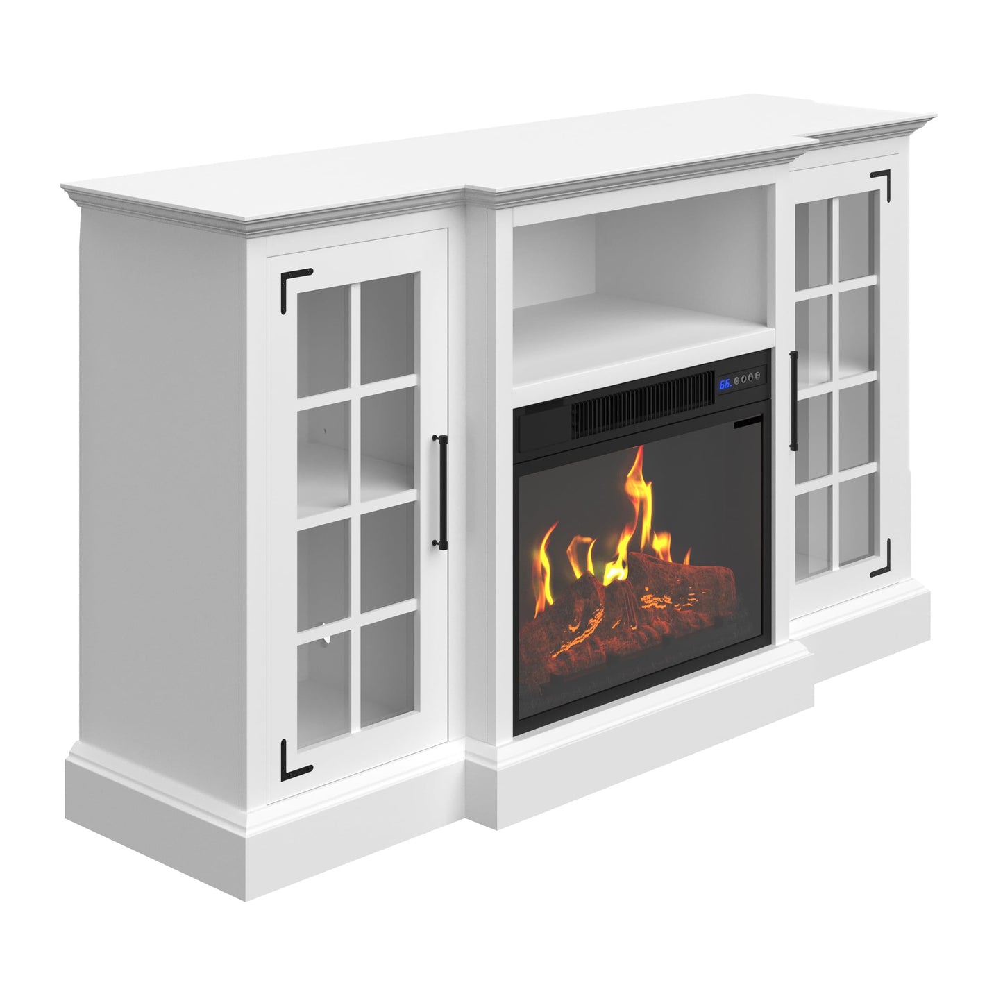 TV Stand with Electric Fireplace Fits TVs up to 65-Inches - Media Console with Storage Cabinet, Adjustable Heat, and LED Flames by Northwest (White)