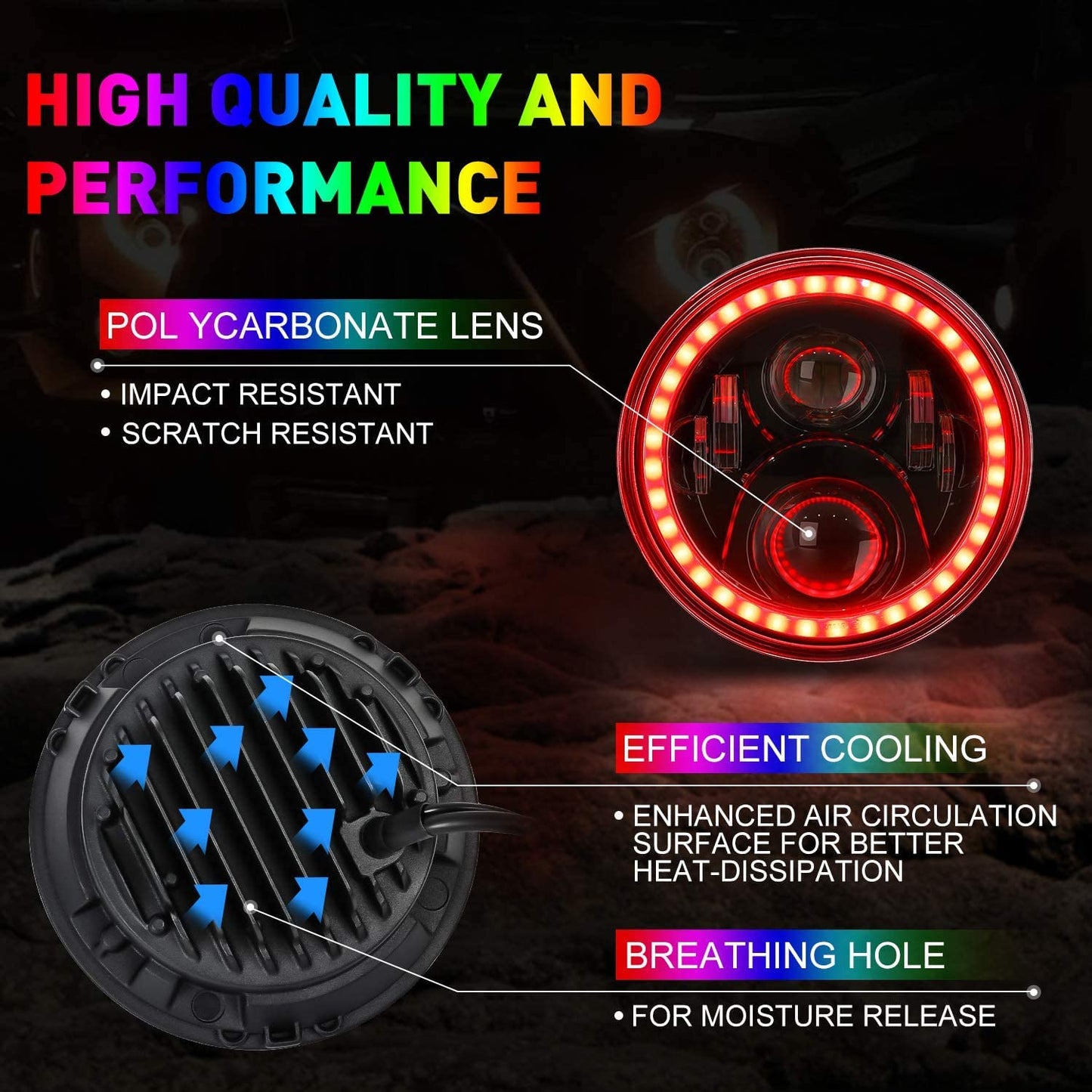 ZiopGTob 7" Inch RGB Halo Headlights & 4" Fog Lights Combo Headlamp Assembly Dual Controlled RGB Light Kits Compatible with 2007-2018 Jeep Wrangler JK JKU