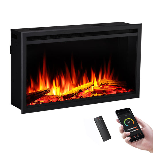 LegendFlame 33" W Smart Wall Mount & in Wall Recessed Electric Fireplace Insert, Heater 750W/1500W, Multi Colors of Flame & Fuel Bed, Alexa/Google Assistant Enabled