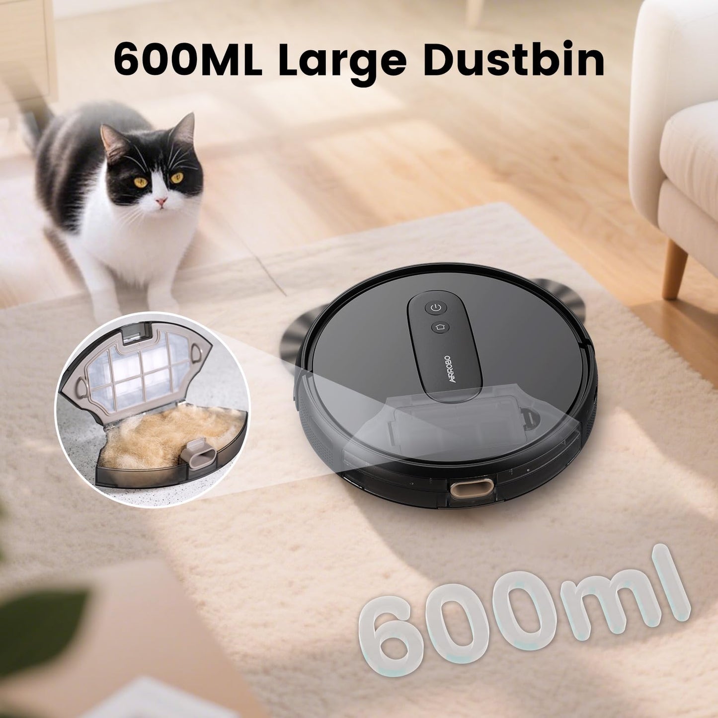 AIRROBO Robot Vacuums with 2800Pa Suction, 3-inch Slim Body, Gyroscope Navigation, Remote & App Control, 600ML Dustbin, Automatic Recharge – Ideal Robot Vacuums Cleaner for Homes