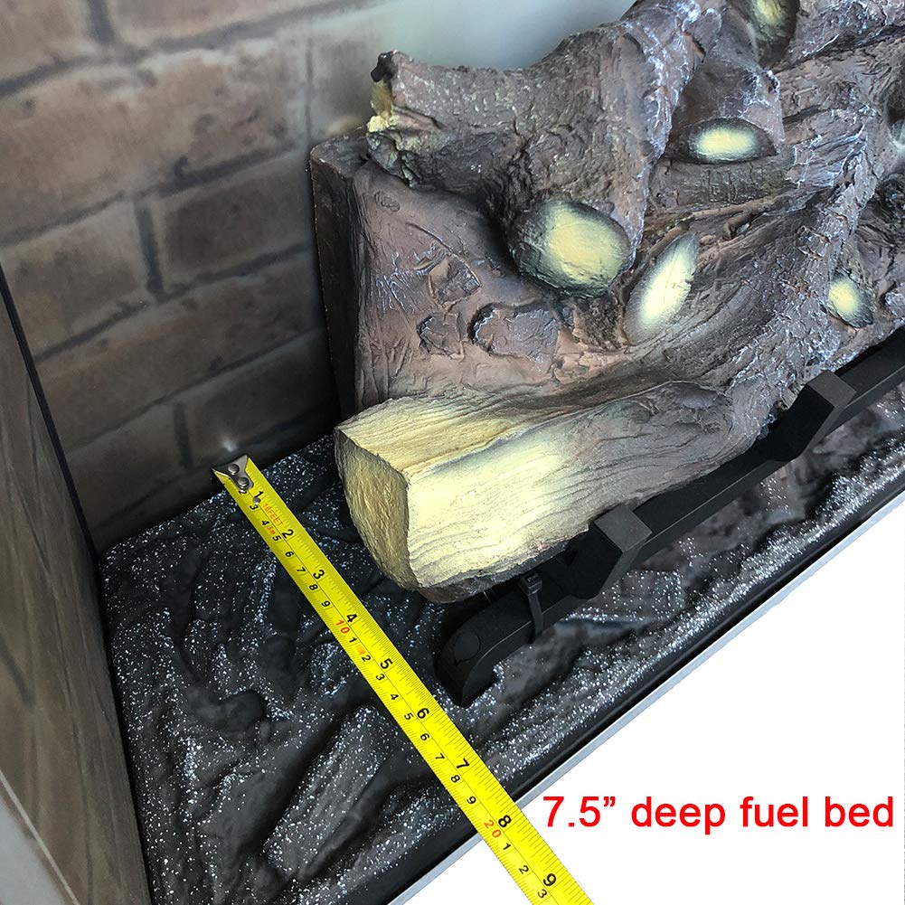 PuraFlame Klaus 30” Electric Fireplace Insert with Trim Kit, Fire Crackling Sound, Resin Log, Glass Door and Mesh Screen, 750/1500W Heater, Black