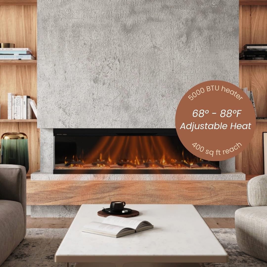 Modern Ember Aerus Skyline 72 Inch Linear Multi-Sided 3D Smart Electric Fireplace - 1,000+ Flame & Ember Bed Color Combinations, Fully or Partially Recessed | Alexa/WiFi Enabled - Remote Included