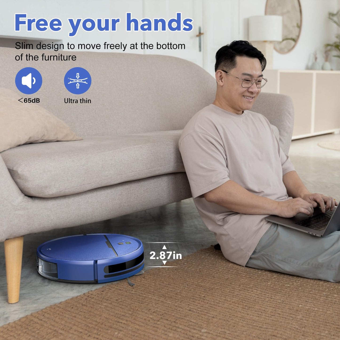 2 in 1 Mopping and Vacuuming Robot, Robot Vacuum and Mop Combo Compatible with WiFi/App, Robotic Vacuum Cleaner Self-Charging, Slim, Ideal for Pet Family, Hard Floor, Hair, Low Pile Carpet