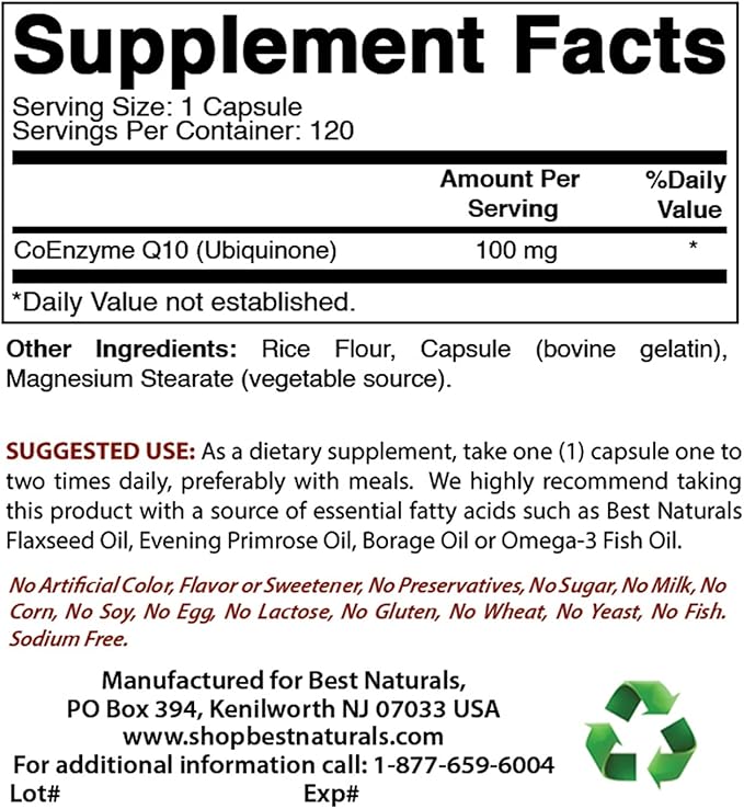 Best Naturals Red Yeast Rice Cholesterol Support 1200 mg & COQ10 100 mg