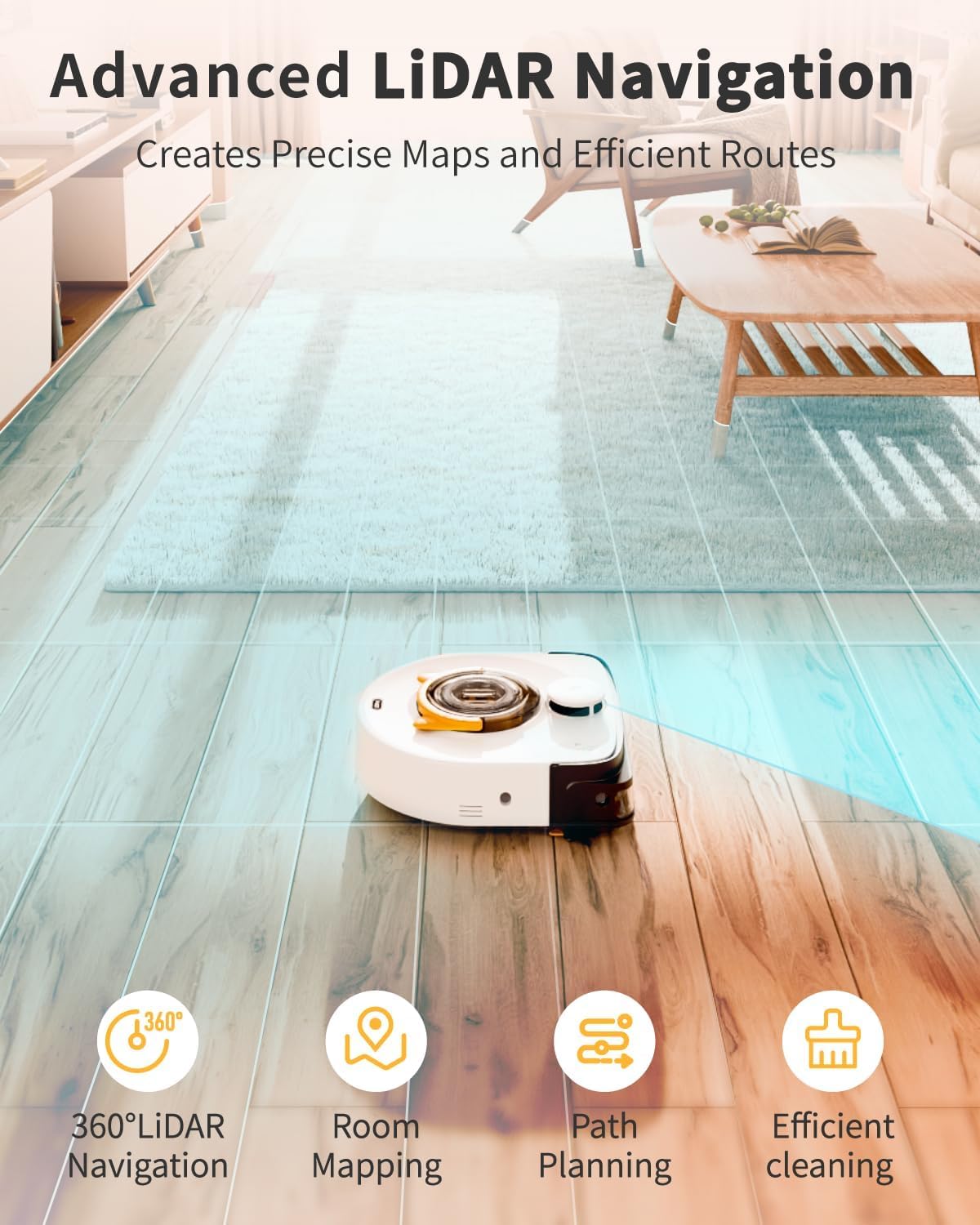 UBPET Robot Vacuum Cleaner, 22,000Pa Ultra-Strong Suction - Automatic Robot Vacuum for Pet Hair & Carpets, Tangle-Free Cleaning, Smart Mapping with LiDAR Navigation, App Controlled Vacuum Robot (V10)