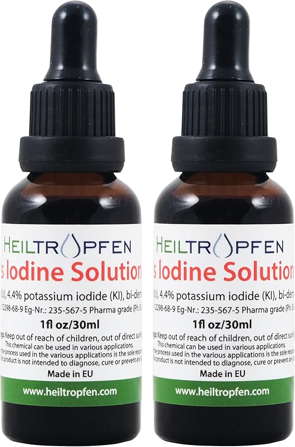 2X 2.2% Lugol's Iodine Solution 2x1 Fl Oz - 2x30 ml | Pharmaceutical Grade Ingredients | Lugols Solution Made with Iodine and Potassium Iodide | Set of Two Bottles | Heiltropfen®