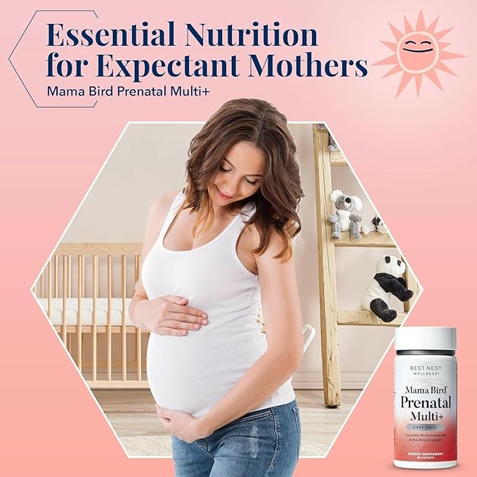 Best Nest Wellness Mama Bird Prenatal Multi Plus - Prenatal Care Supplement Supports Brain & Digestive Health - Vegan Multivitamin with L-Methylfolate, Probiotics & More - 30 Caplets (30 Servings)