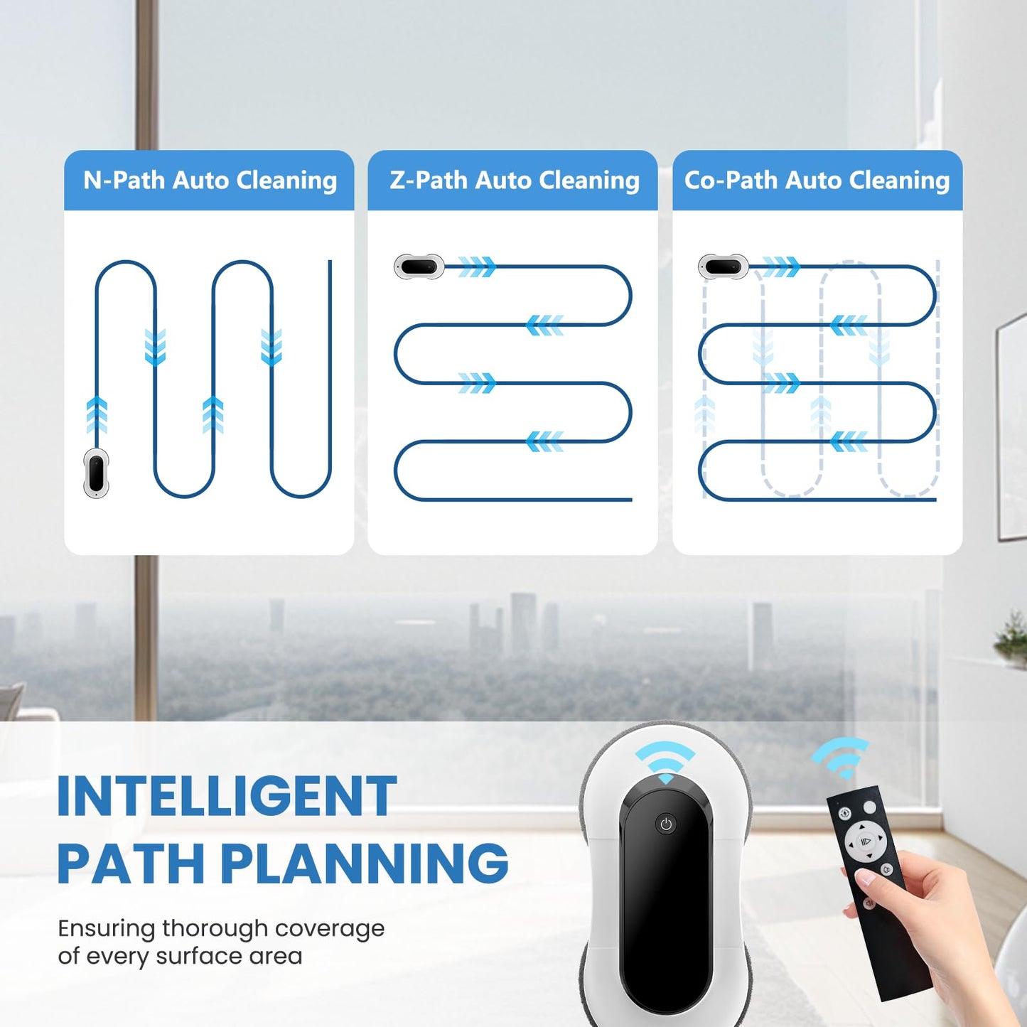 EEland Portable Window Cleaning Robot, Ultrasonic Dual Spray,3000Pa Suction Power, Window Cleanner with Intelligent Edge Detection, Infrared Remote Control