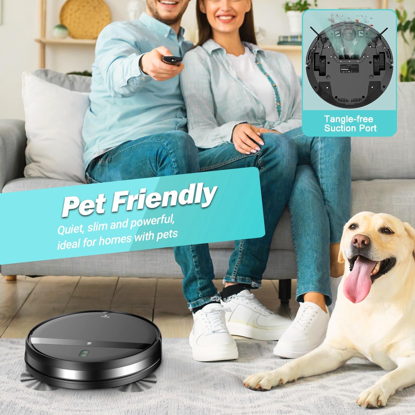 Robot Vacuum and Mop Combo for Pet Hair–2300Pa Robotic Vacuum Cleaner with WiFi/Alexa/App Control, 2H Runtime & Tangle-Free Tech, Auto Recharge, Ultra-Slim Quiet for Hard Floors/Low-Pile Carpets