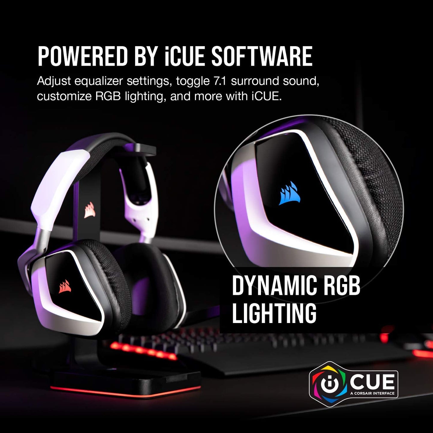 CORSAIR VOID RGB ELITE Wireless Gaming Headset – 7.1 Surround Sound – Omni-Directional Microphone – Microfiber Mesh Earpads – Up to 40ft Range – iCUE Compatible – PC, Mac, PS5, PS4 – White