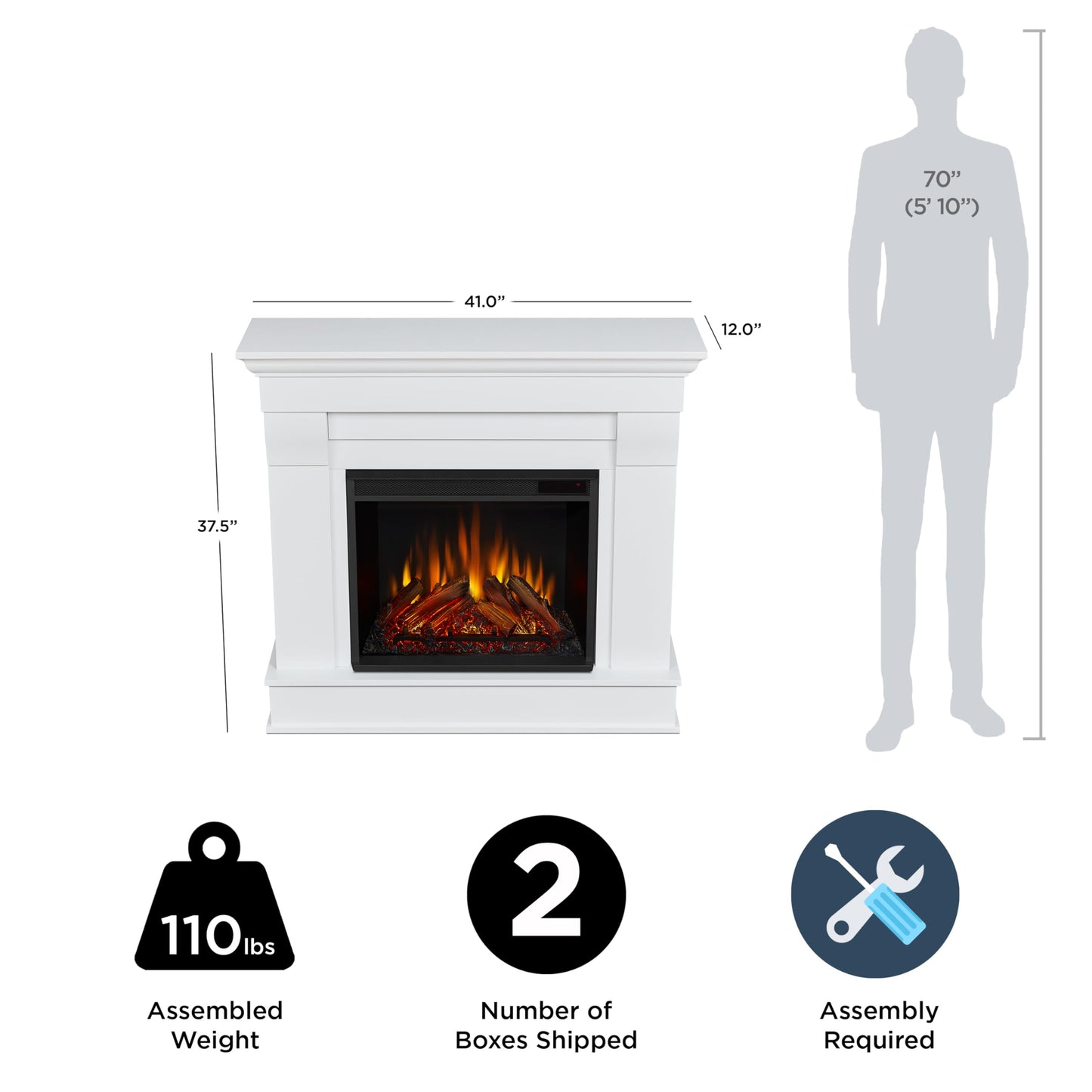 Real Flame Chateau 41” Electric Fireplace with Mantel for Living Room or Bedroom, Replaceable Fireplace Insert Heater, Realistic Log and Flame Effect, Remote Control, Timer