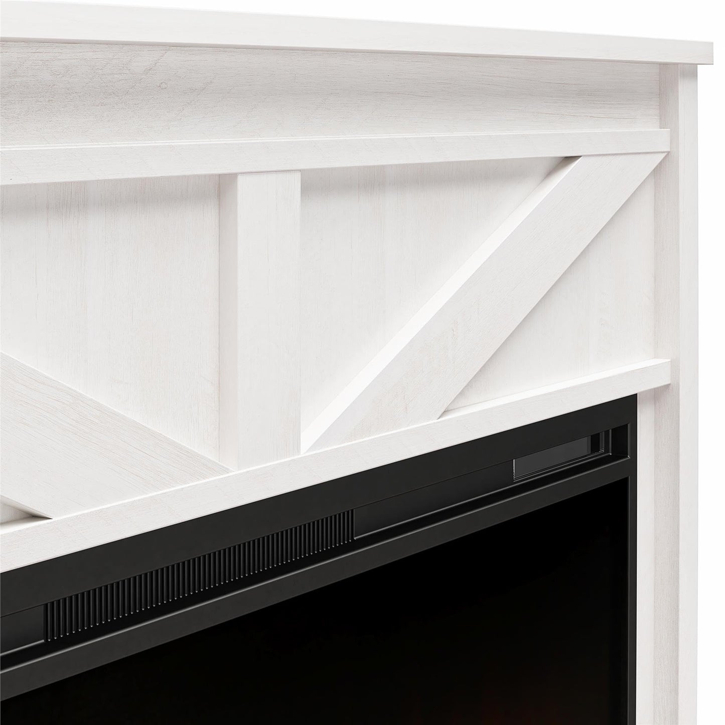 Ameriwood Home Farmington 49 Inch Electric Fireplace with Mantel, Replaceable Fireplace Insert Heater. Remote Control, Timer, Realistic Log and Flame Effect, Ivory Oak