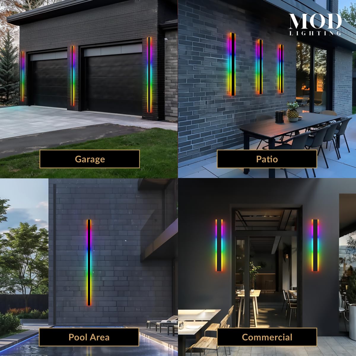 𝗠𝗢𝗗 𝗟𝗜𝗚𝗛𝗧𝗜𝗡𝗚 Haylen RGB | Long Outdoor Wall Lights, 7 Colors and 358 Light Effects, Dimmable with Remote Modern Linear Exterior Light Fixture, Waterproof Wall Sconce 70W, 1-Pack (RGB | 94")