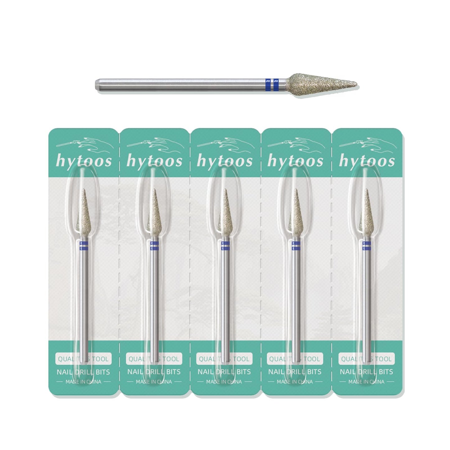 HYTOOS 4mm Long Bud Cuticle Clean Nail Drill Bit, 5Pcs/Set Russian Diamond Nail Bits Professional Safety Under Nail Cleaner Burr for Cuticle Dead Skin, Electric Nails Drill Accessories, Medium