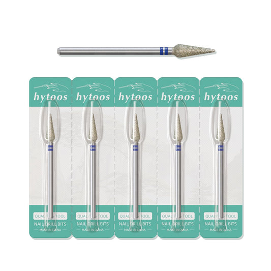HYTOOS 4mm Long Bud Cuticle Clean Nail Drill Bit, 5Pcs/Set Russian Diamond Nail Bits Professional Safety Under Nail Cleaner Burr for Cuticle Dead Skin, Electric Nails Drill Accessories, Medium