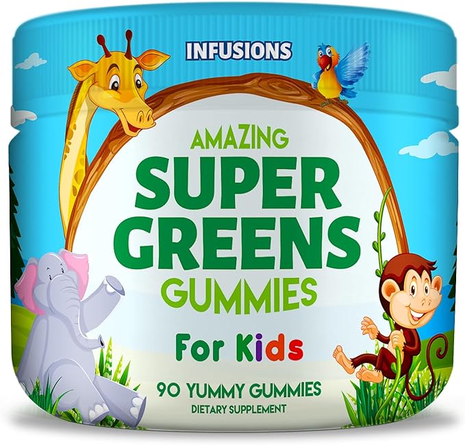 Infusions Super Fruit and Super Green Gummies for Kids 180 Count Superfood Blend Soft and Delicious Gluten Free Non-GMO