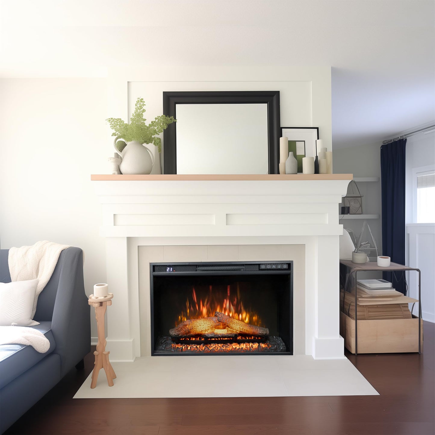 Rodalflame 26" Wide Electric Fireplace Insert, 6 Brightness Level, 5 Flame Speed, 62-82℉, Timer & Remote Control, Indoor Fireplace