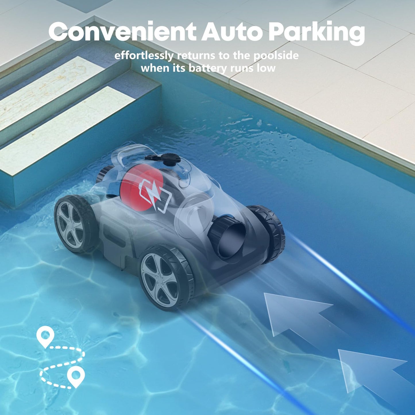 110 Mins Runtime Pool Vacuum for Above Ground Pool, Cordless Robotic Pool Cleaner for Flat Inground Pools up to 1,076 Sq. Ft, Automatic Self-Parking with Dual Strong Brushless Suction Motors
