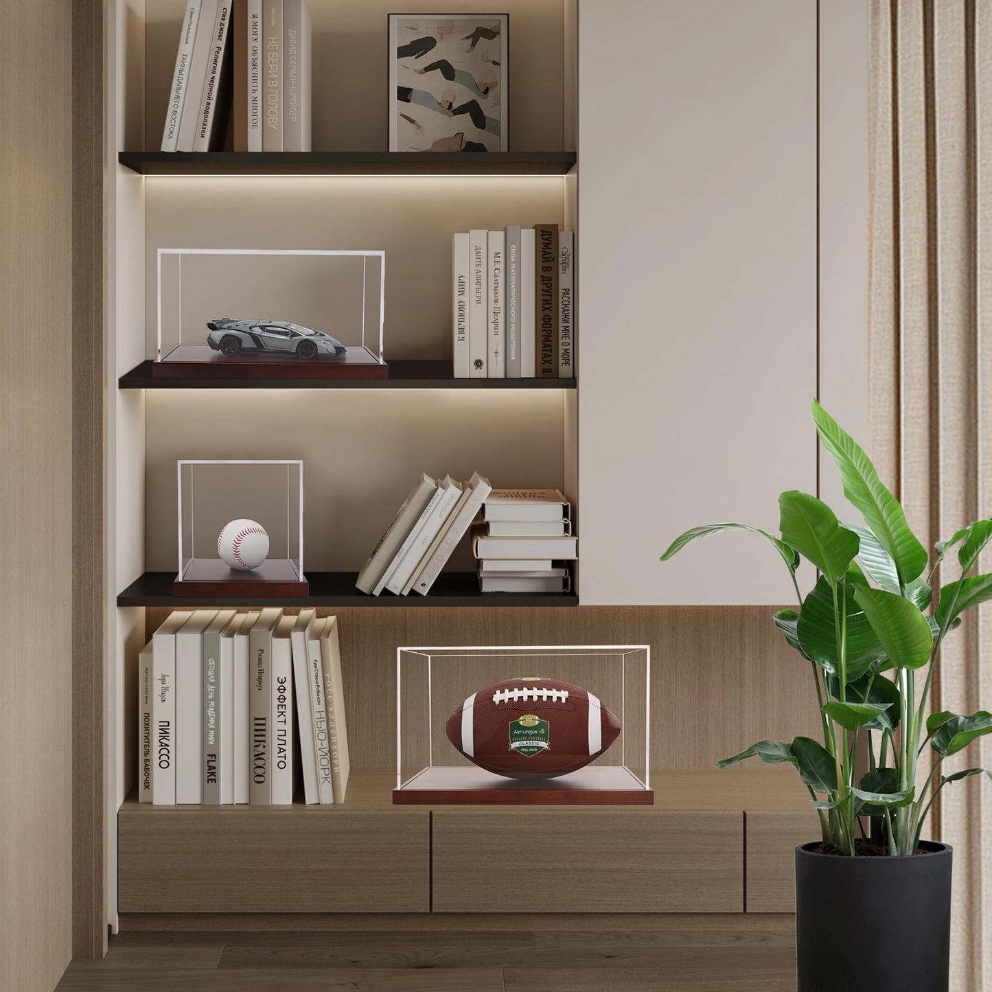 Clear Acrylic Display Box Collectibles Display Case Organizing Toys Case with Solid Built-in Wooden Base(6x6x6 inch; 15x15x15 cm)