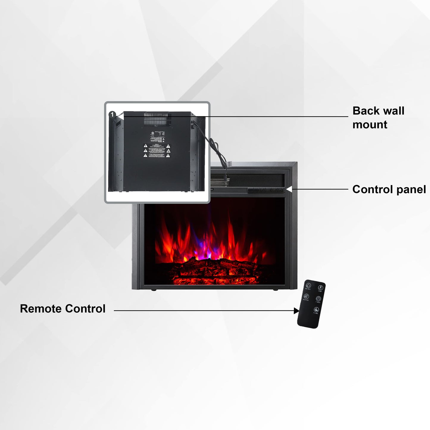 XBrand 32 Inch Insert Electric Fireplace Heater with Remote Control, LED Rolling Flame Effect, and Temperature Limiting Control, Glass and Steel Indoor, Black