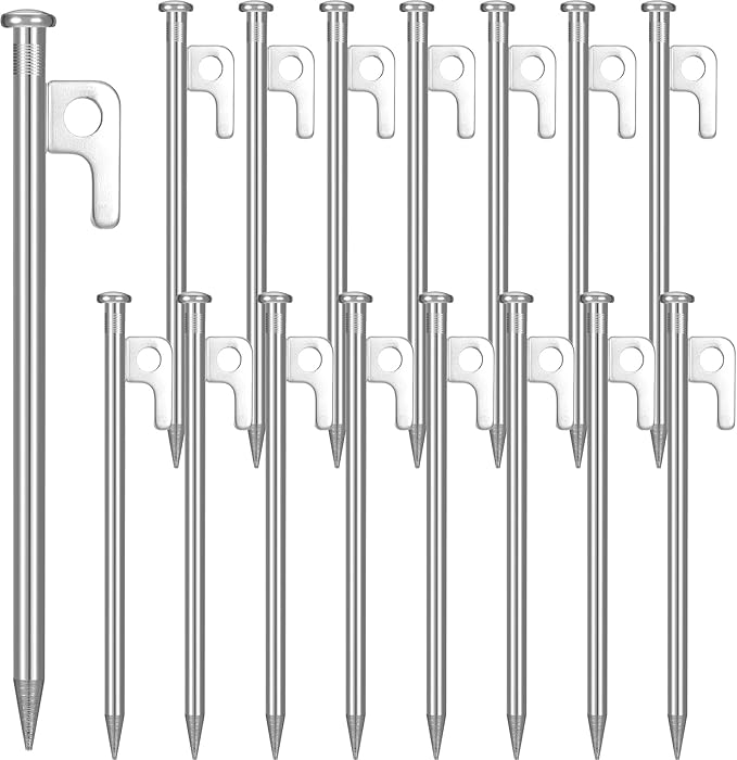 Blulu 24 Pcs 8/12/16 Inch Tent Stakes Heavy Duty Steel Metal Tent Pegs Unbreakable and Inflexible Metal Stakes Tent Spikes for Camping, Yard Decoration, Picnic, Tarp(Silver, 12 Inch)