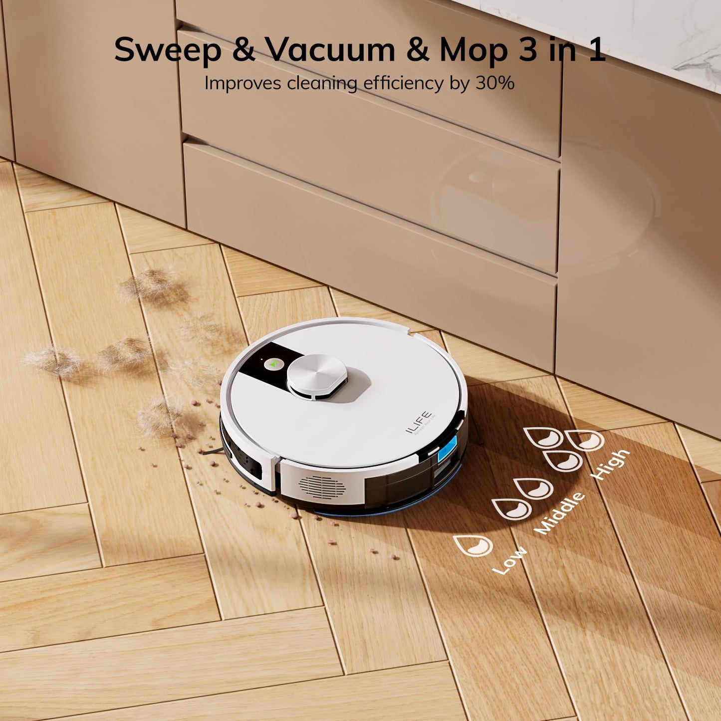 ILIFE A12 Pro Robot Vacuum and Mop Combo, Self Emptying Station for 60 Days, LiDAR Navigation, Home Mapping, No-Go Zones, 2.4G WiFi/App/Alexa/Remote Control, for Hard Floors, 110V